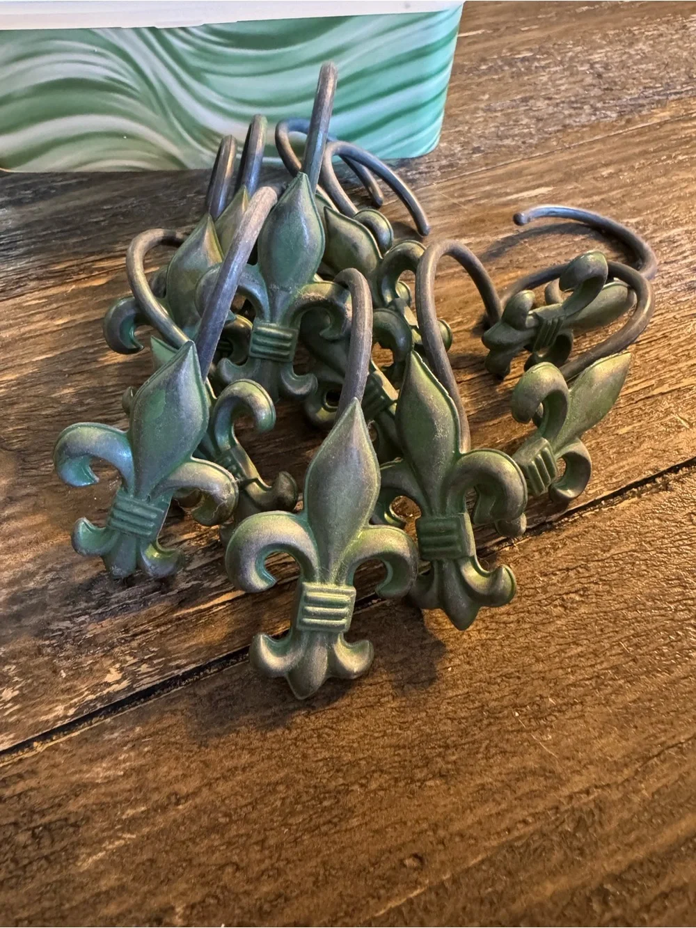 Patina Green Fleur-de-Lis shower curtain hooks